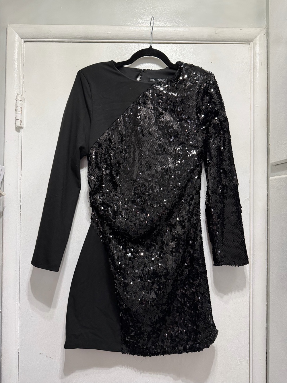 Zara Black Long-Sleeve Sequin Panel Dress